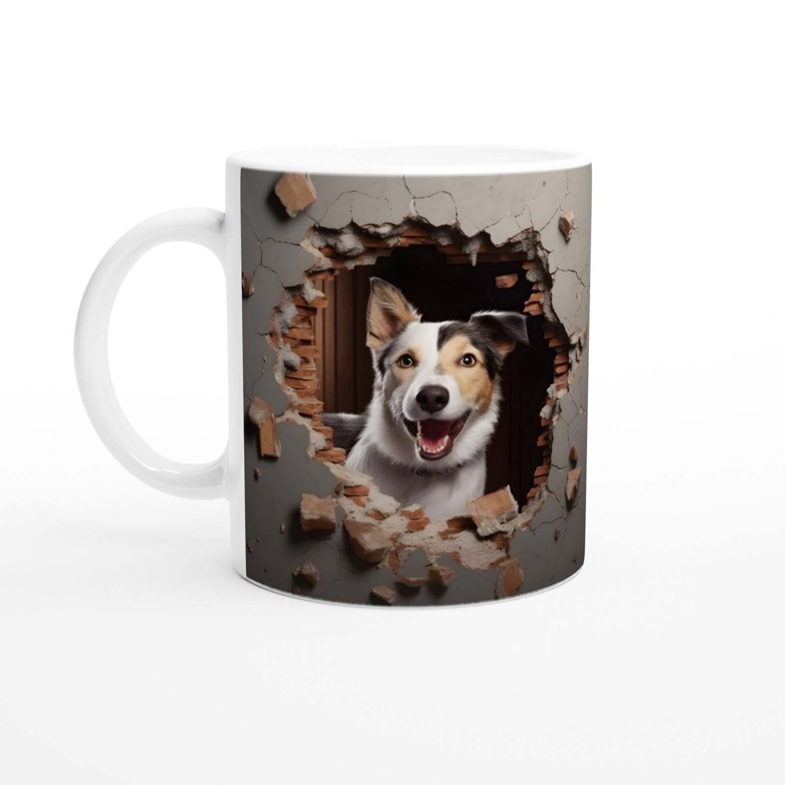 Kırık Duvar Arkasından Bakan Neşeli Köpek Kupa Bardak