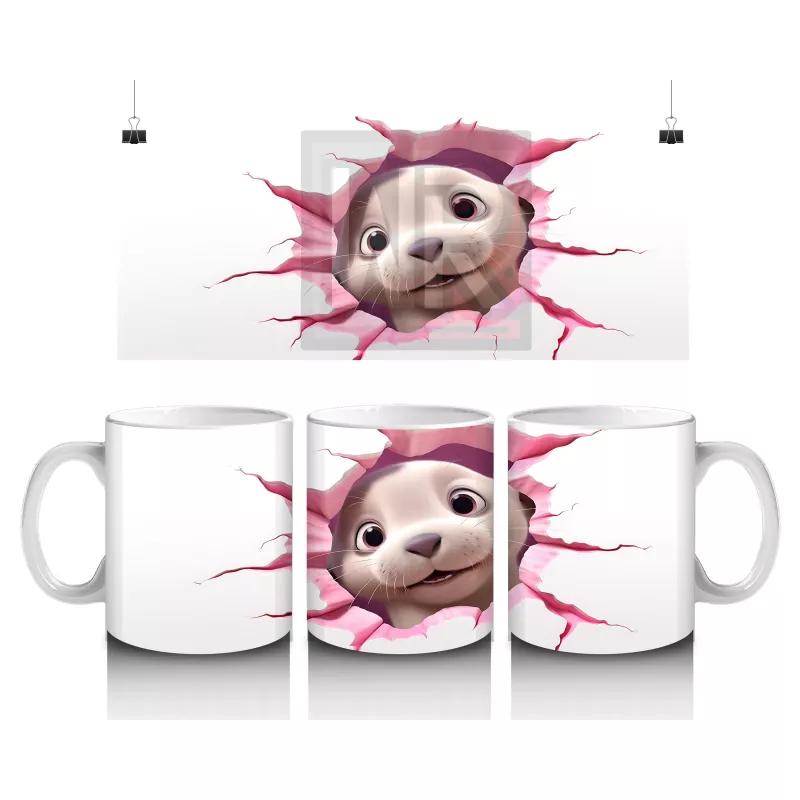 Kırık Duvar Efektli Sevimli Su Samuru Yavrusu - Baskılı Kahve Kupası