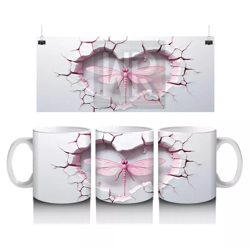 Kırık Duvar Temasında Pembe Yusufçuk - Baskılı Kahve Kupası