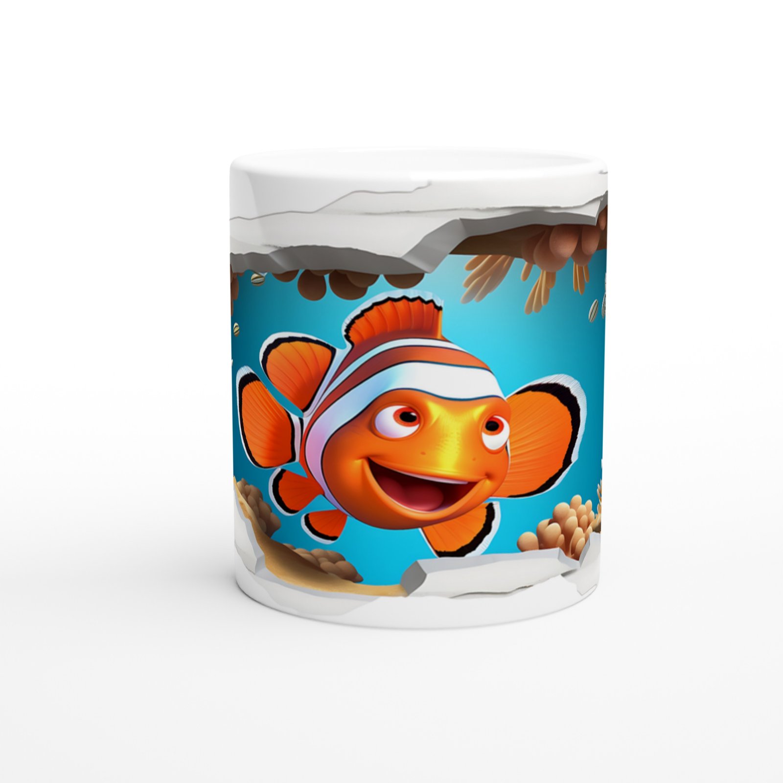 Kırık Duvarın Ardında Gülümseyen Palyaço Balığı Baskılı Kupa Bardak