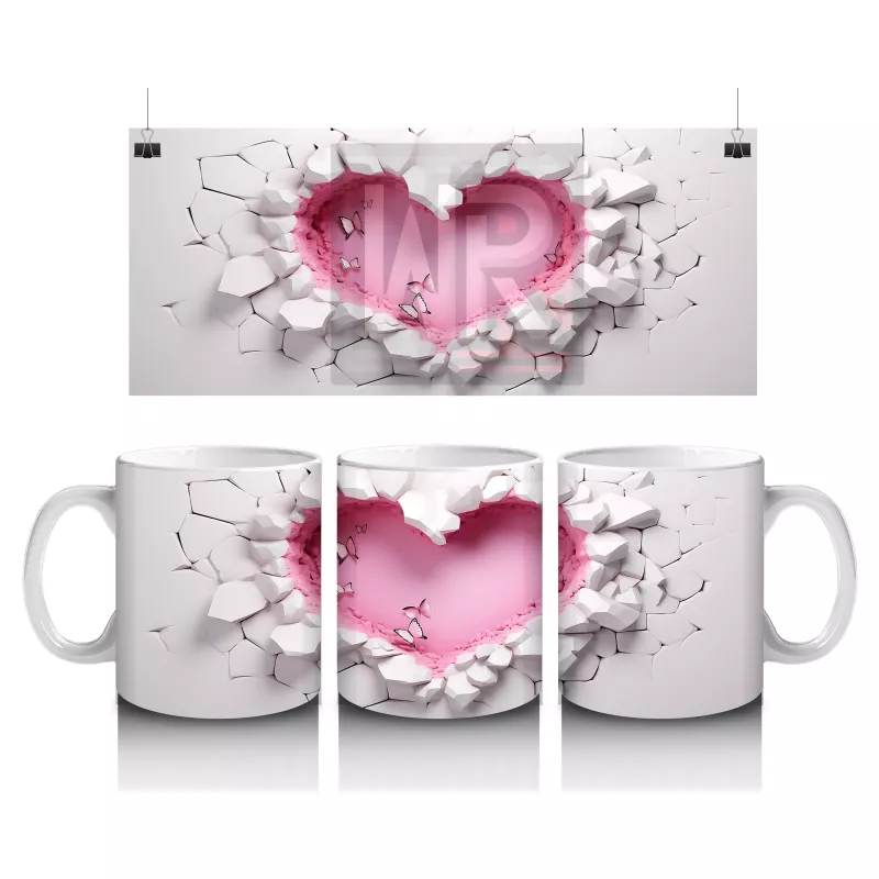 Kırık Seramik Duvar Üzerinde Kalp Şekilli Oyuk - Baskılı kahve kupası