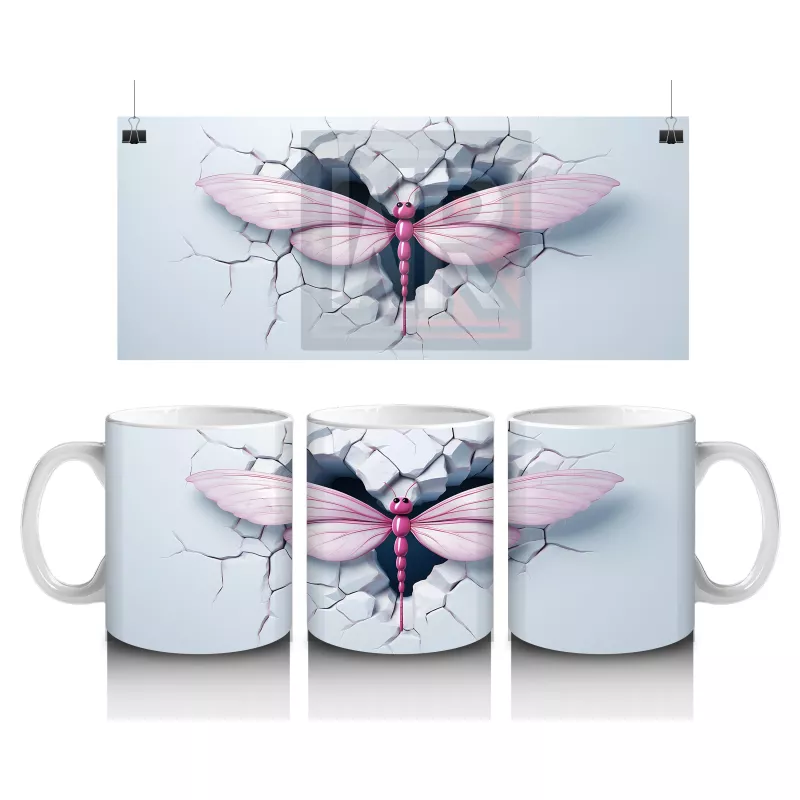 Kırık Zeminden Fırlayan Büyük Pembe Yusufçuk – Baskılı Kahve Kupası