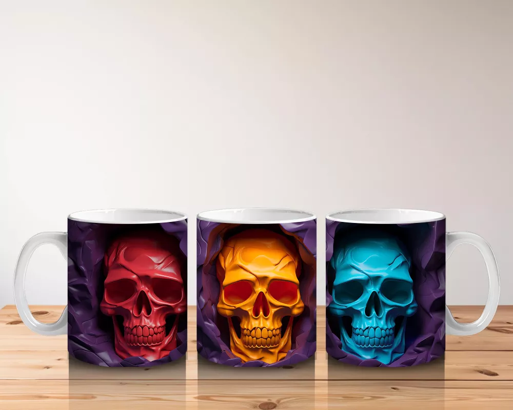 Kırmızı, Altın ve Mavi Kafatası Üçlüsü – Hediyelik Kahve Kupası - 5