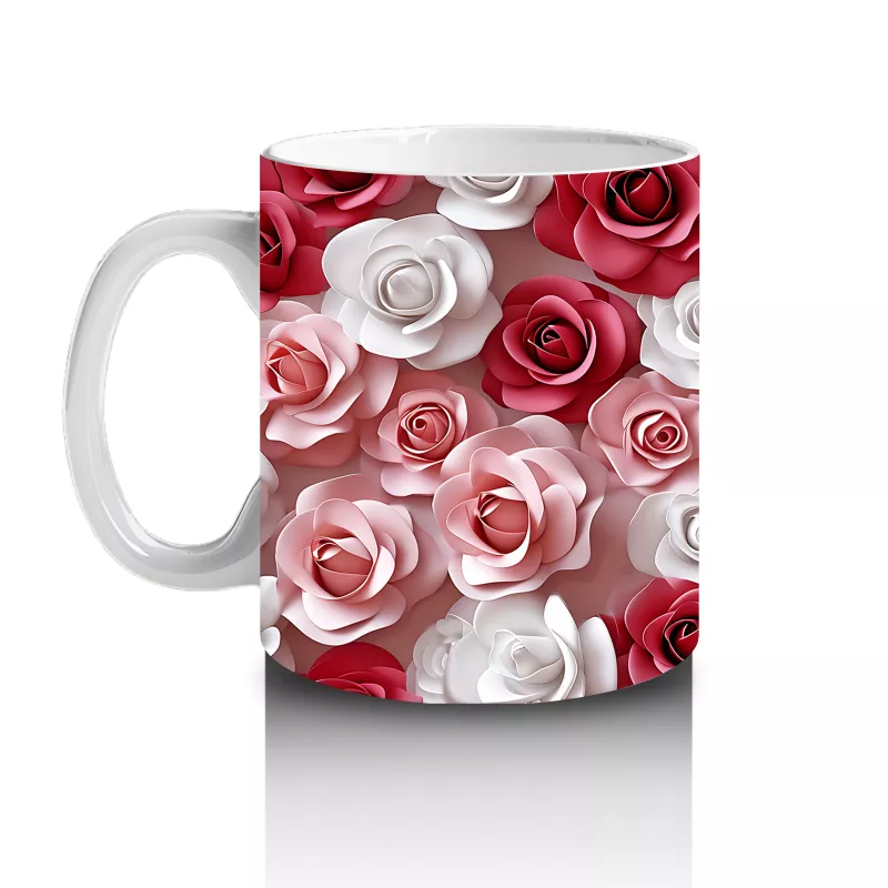 Kırmızı Beyaz Gül Bahçesinde Uçan Kelebek – Baskılı Kahve Kupası - 2