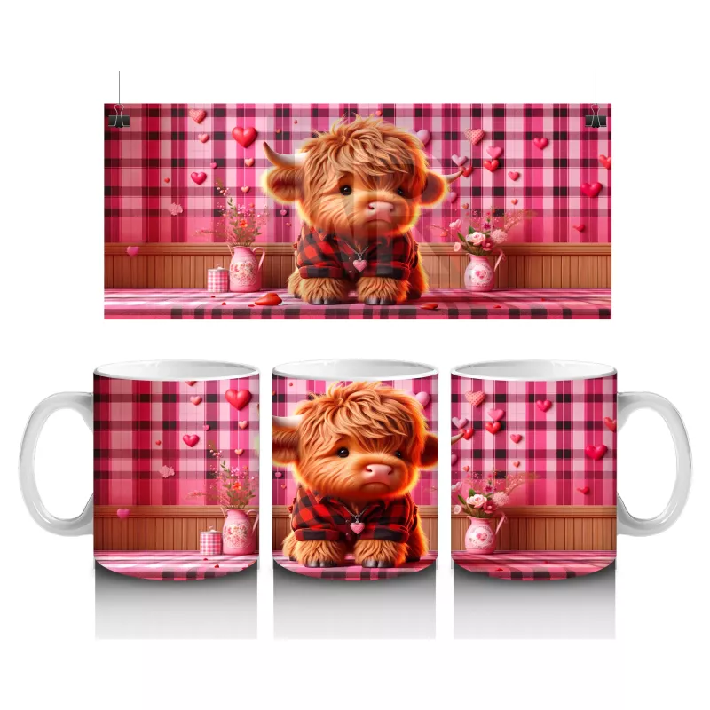 Kırmızı Çizgili Arka Planda Kalpli Kız – Baskılı Kupa