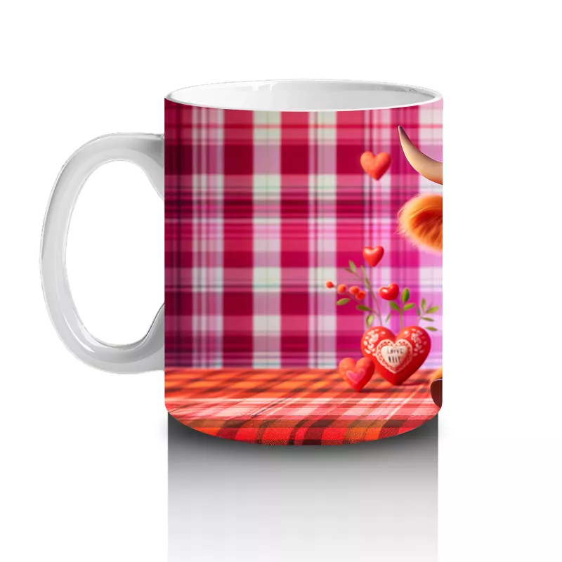 Kırmızı Desenli Arka Planda Romantik Boğa – Baskılı Kahve Kupası - 2