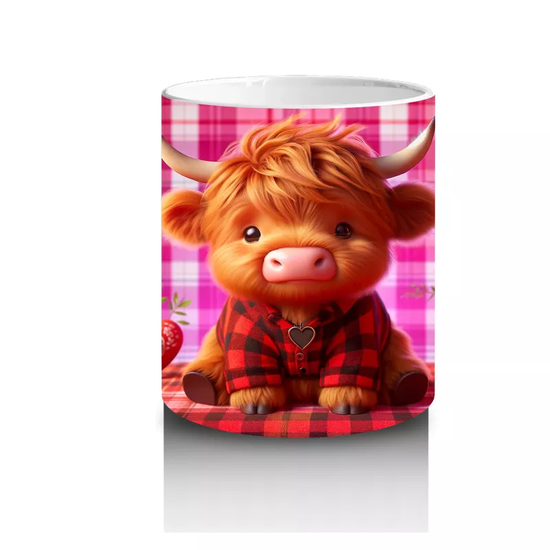 Kırmızı Desenli Arka Planda Romantik Boğa – Baskılı Kahve Kupası - 3