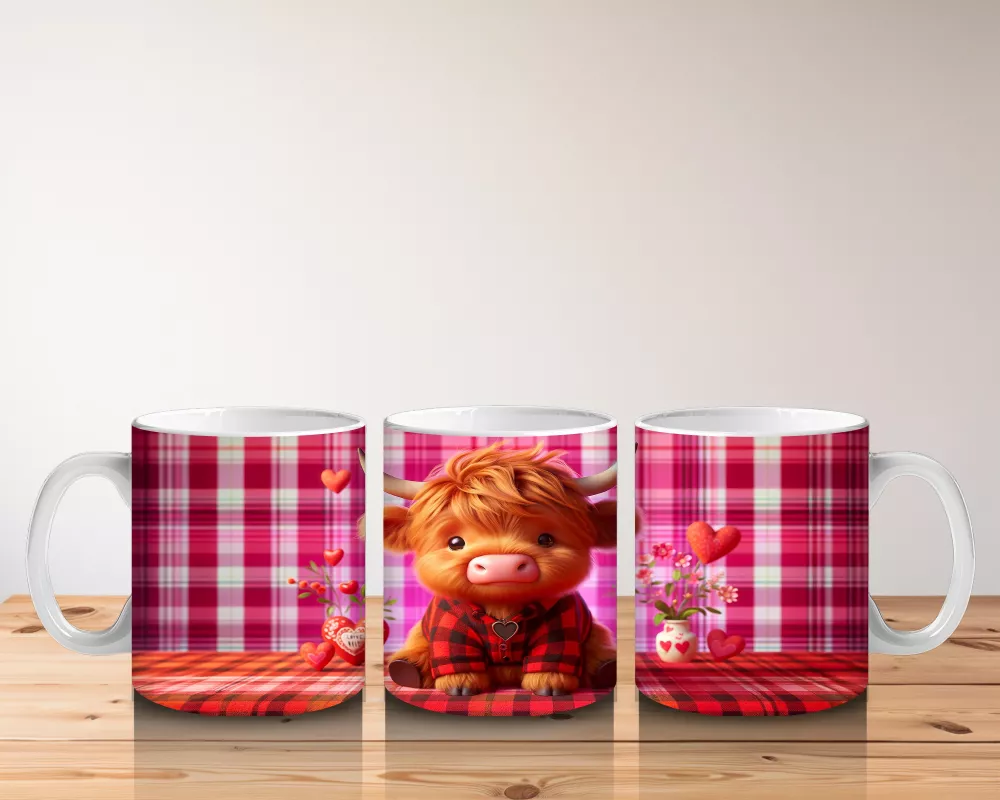 Kırmızı Desenli Arka Planda Romantik Boğa – Baskılı Kahve Kupası - 5