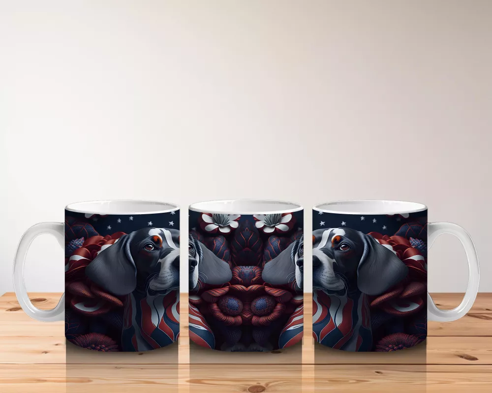 Kırmızı Gotik Kalpli Desenlerle Basset Hound Kupa Bardak - 5