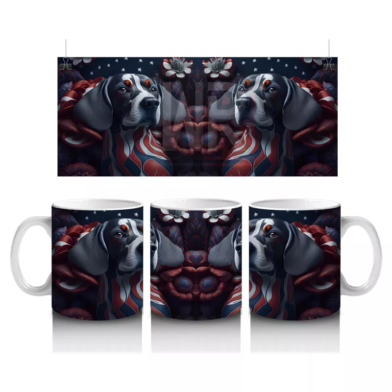 Kırmızı Gotik Kalpli Desenlerle Basset Hound Kupa Bardak