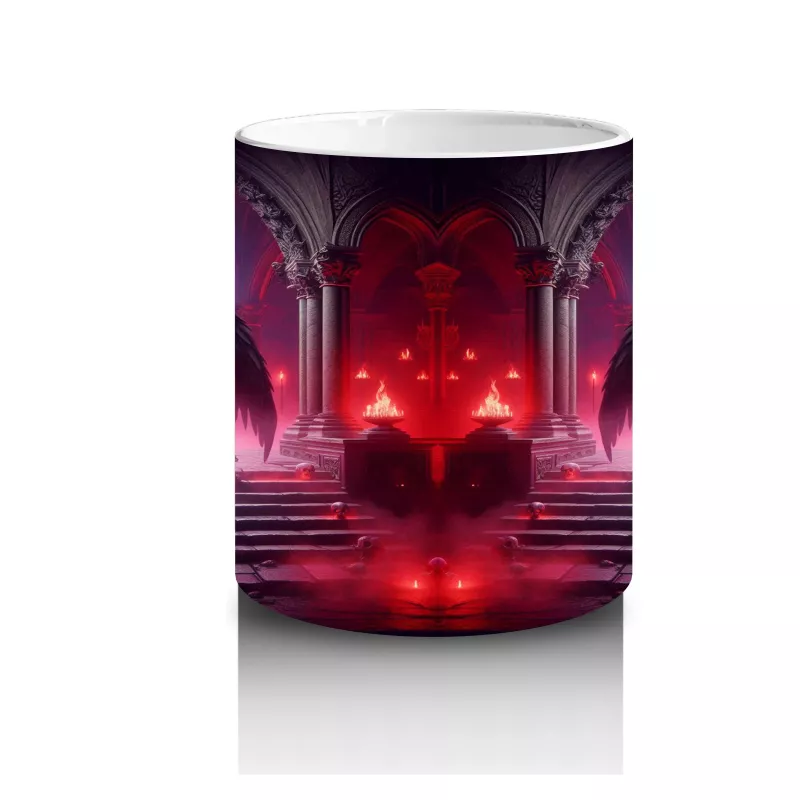 Kırmızı Işıklar Altında Karanlık Vampir Figürlü Cadılar Bayramı Baskılı Kupa Bardak - 3