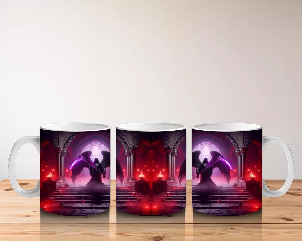 Kırmızı Işıklar Altında Karanlık Vampir Figürlü Cadılar Bayramı Baskılı Kupa Bardak - 5