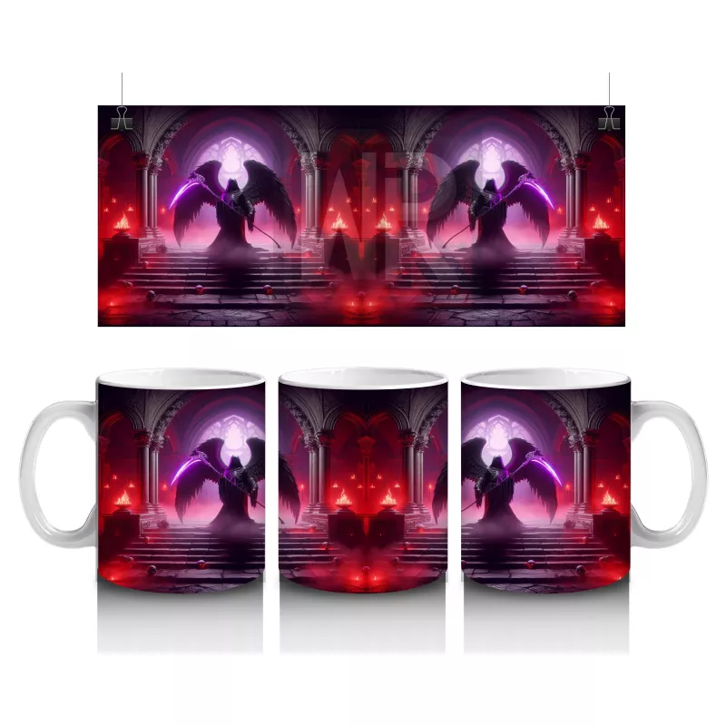 Kırmızı Işıklar Altında Karanlık Vampir Figürlü Cadılar Bayramı Baskılı Kupa Bardak