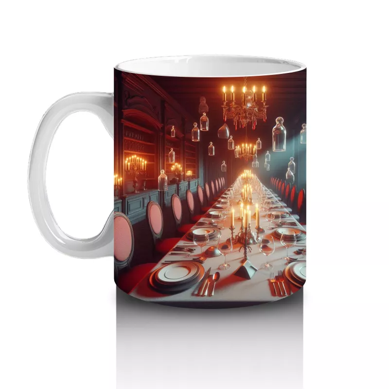 Kırmızı Işıklı Gotik Salon ve Taht Temalı Cadılar Bayramı Baskılı Kupa Bardak - 2