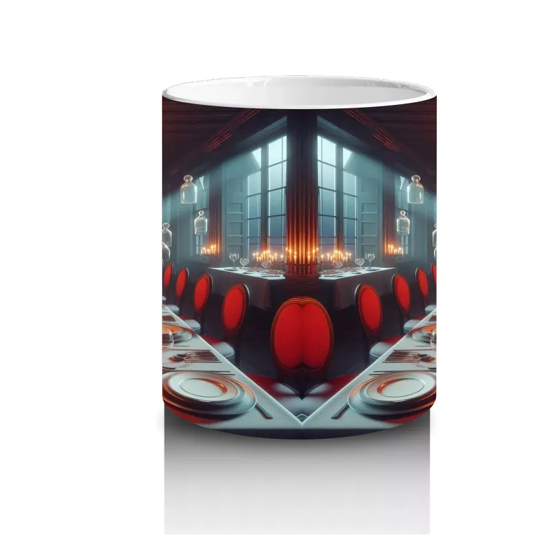 Kırmızı Işıklı Gotik Salon ve Taht Temalı Cadılar Bayramı Baskılı Kupa Bardak - 3