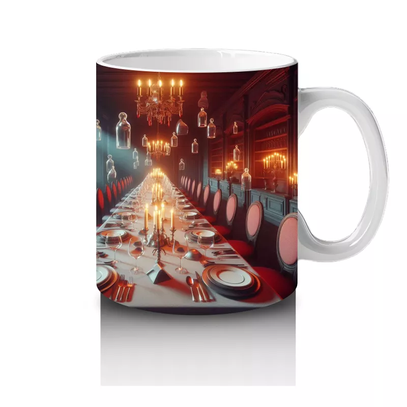 Kırmızı Işıklı Gotik Salon ve Taht Temalı Cadılar Bayramı Baskılı Kupa Bardak - 4