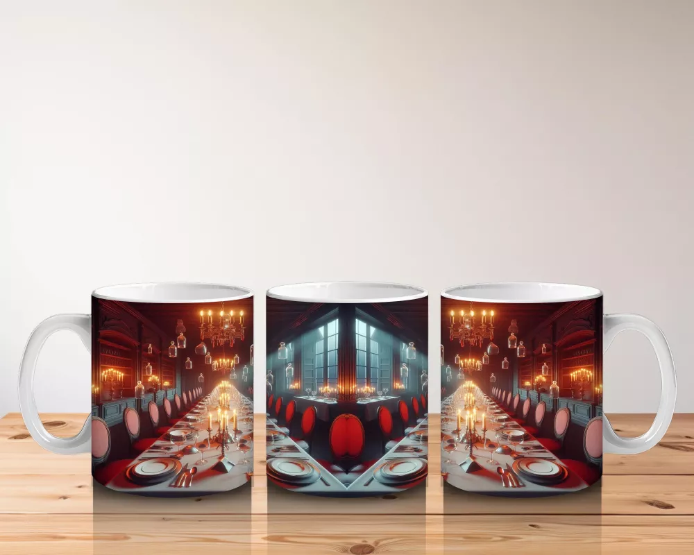 Kırmızı Işıklı Gotik Salon ve Taht Temalı Cadılar Bayramı Baskılı Kupa Bardak - 5