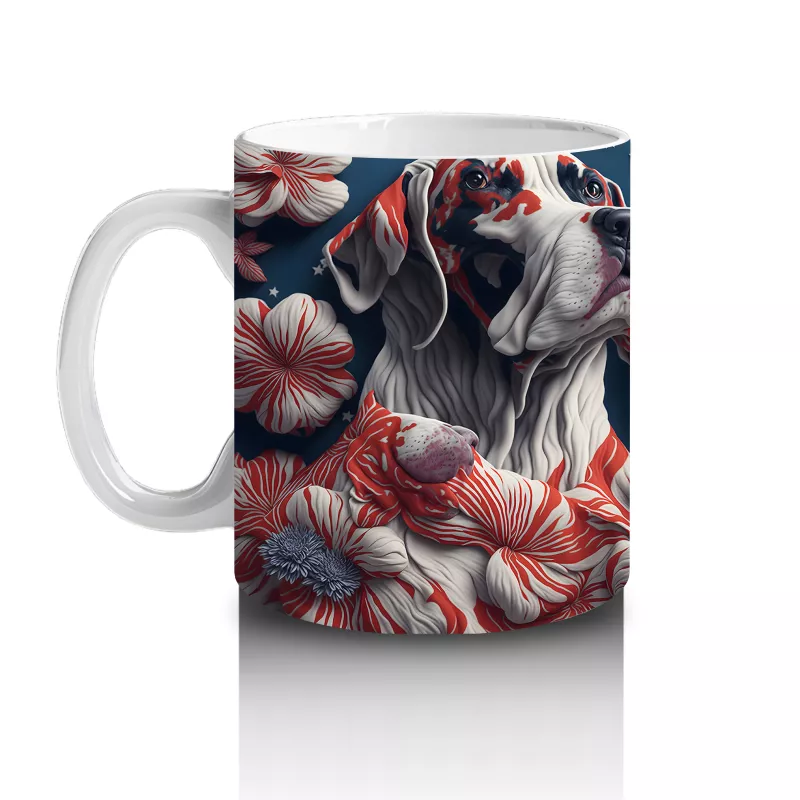 Kırmızı Kalpler ve Desenlerle Bulldog İllüstrasyonu – Baskılı Kahve Kupası - 2