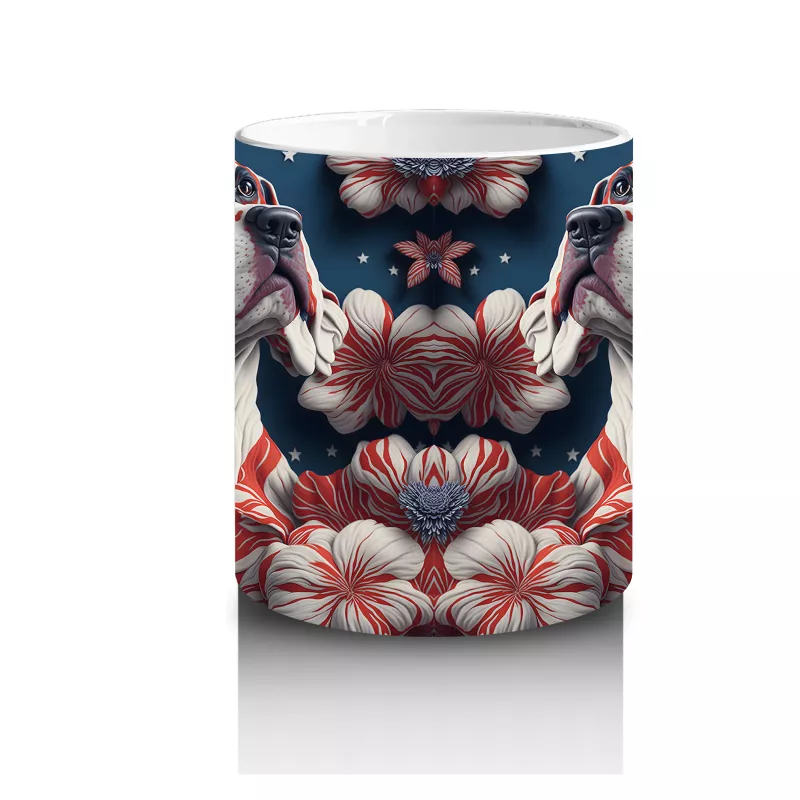 Kırmızı Kalpler ve Desenlerle Bulldog İllüstrasyonu – Baskılı Kahve Kupası - 3