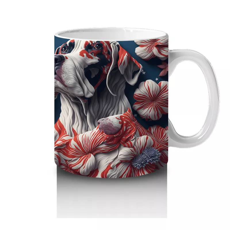 Kırmızı Kalpler ve Desenlerle Bulldog İllüstrasyonu – Baskılı Kahve Kupası - 4