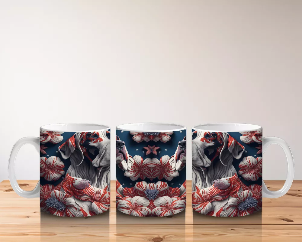 Kırmızı Kalpler ve Desenlerle Bulldog İllüstrasyonu – Baskılı Kahve Kupası - 5