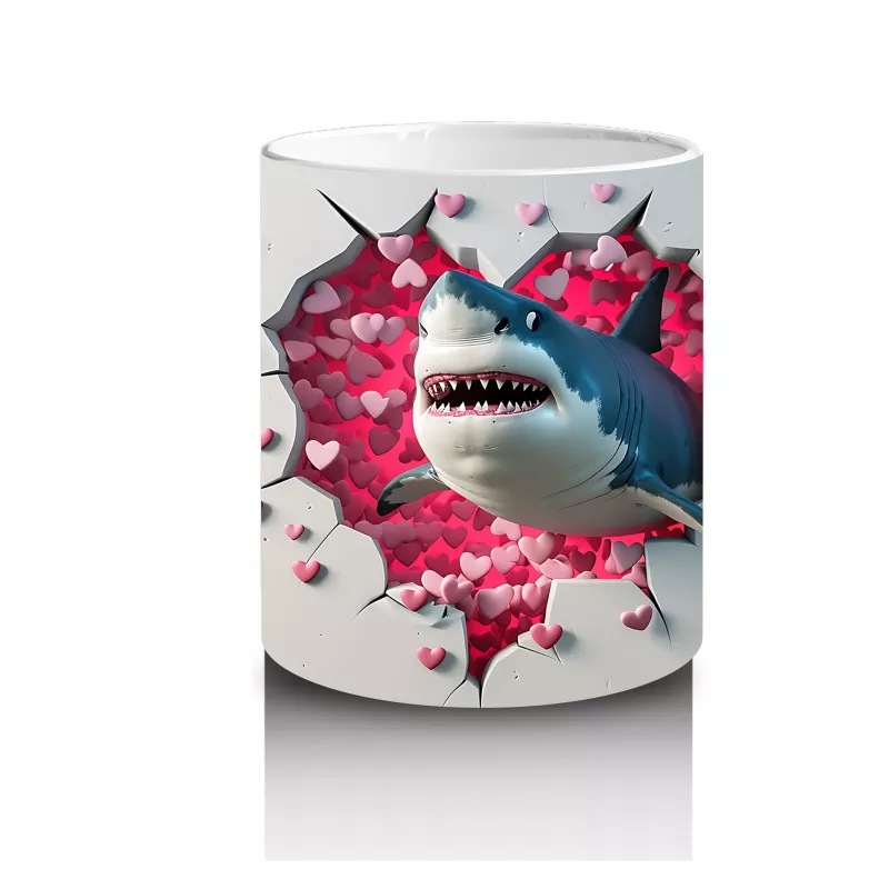 Kırmızı Kalplerle Kaplı Arka Planda Zıplayan Köpekbalığı - Baskılı kahve kupası - 3