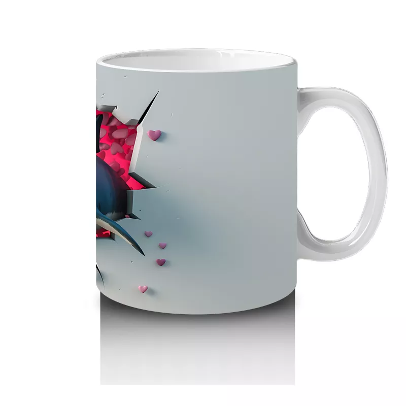 Kırmızı Kalplerle Kaplı Arka Planda Zıplayan Köpekbalığı - Baskılı kahve kupası - 4