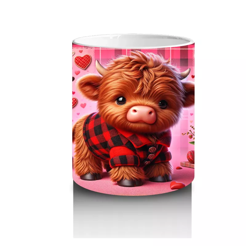 Kırmızı Kalplerle Süslenmiş Tatlı Boğa – Baskılı Kahve Kupası - 3