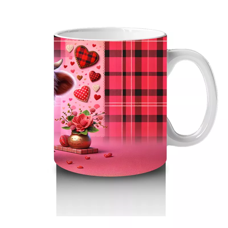 Kırmızı Kalplerle Süslenmiş Tatlı Boğa – Baskılı Kahve Kupası - 4