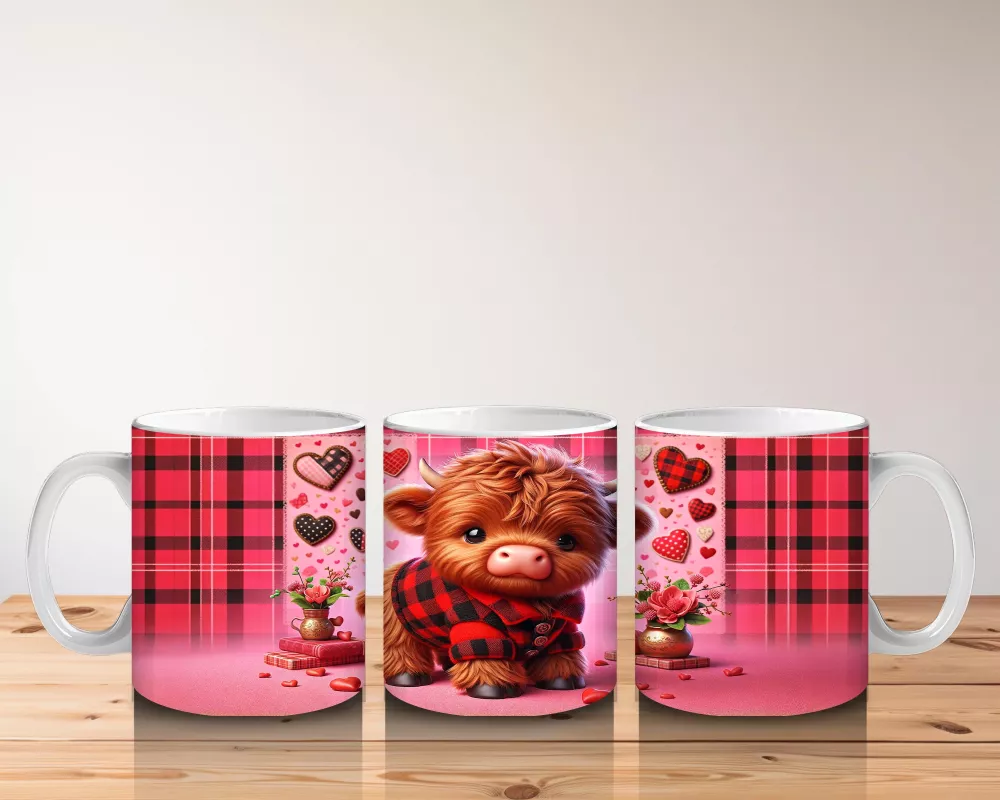 Kırmızı Kalplerle Süslenmiş Tatlı Boğa – Baskılı Kahve Kupası - 5