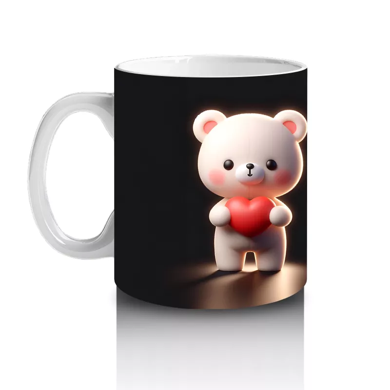 Kırmızı Kalpli Ayıcık ve Arka Yüzü – Baskılı Kahve Kupası - 2