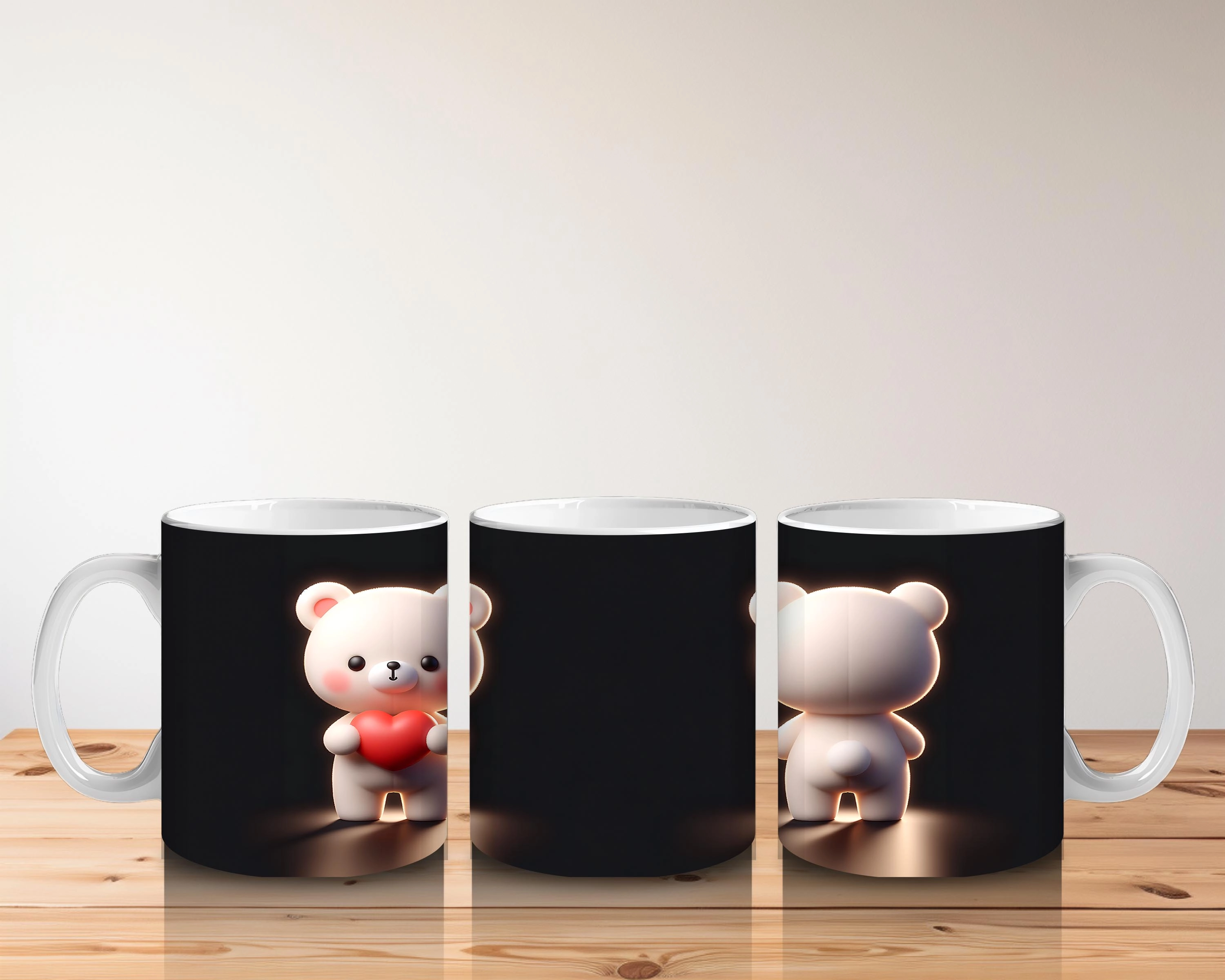 Kırmızı Kalpli Ayıcık ve Arka Yüzü – Baskılı Kahve Kupası - 5