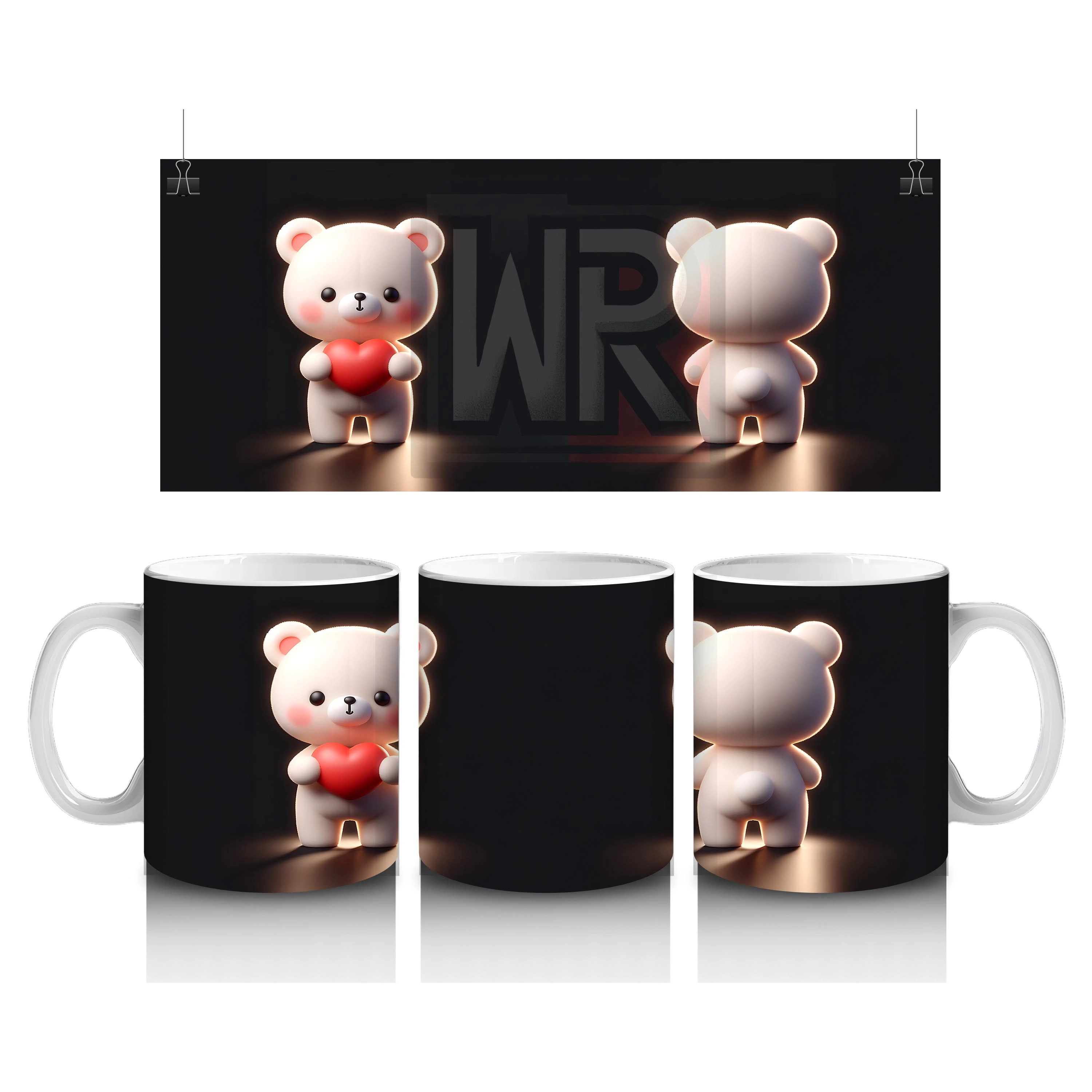 Kırmızı Kalpli Ayıcık ve Arka Yüzü – Baskılı Kahve Kupası