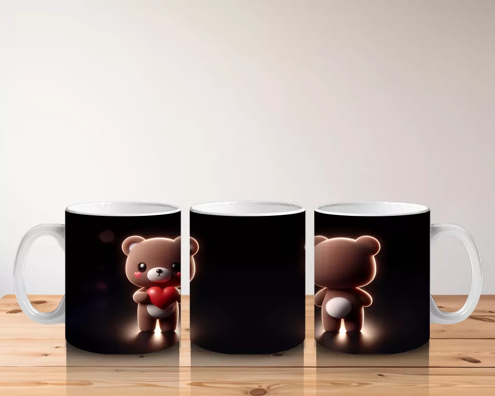 Kırmızı Kalpli Tatlı Kahverengi Ayıcık - Baskılı kahve kupası - 5