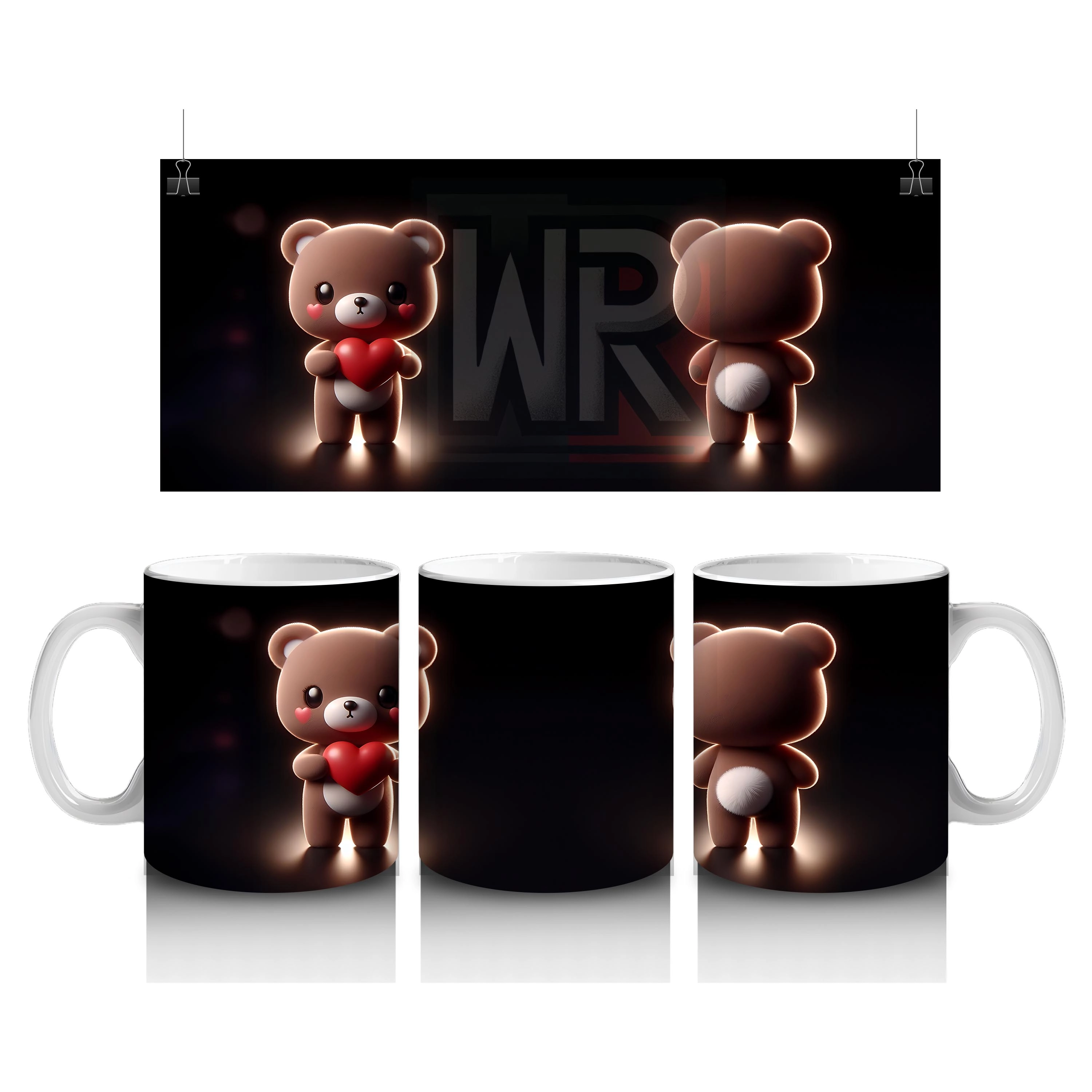 Kırmızı Kalpli Tatlı Kahverengi Ayıcık - Baskılı kahve kupası