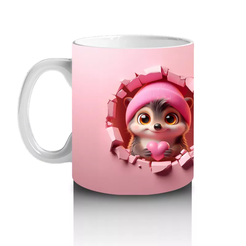 Kırmızı Kurdeleli Sevimli Kız Maskot ve Örgü Bere Figürü – Baskılı Kahve Kupası - 2