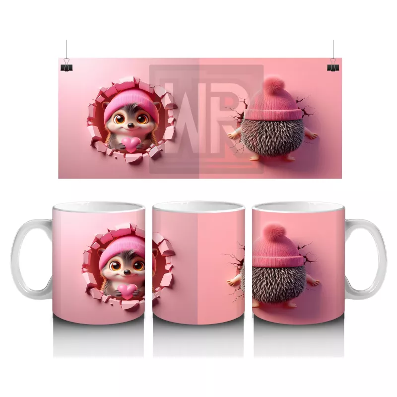 Kırmızı Kurdeleli Sevimli Kız Maskot ve Örgü Bere Figürü – Baskılı Kahve Kupası