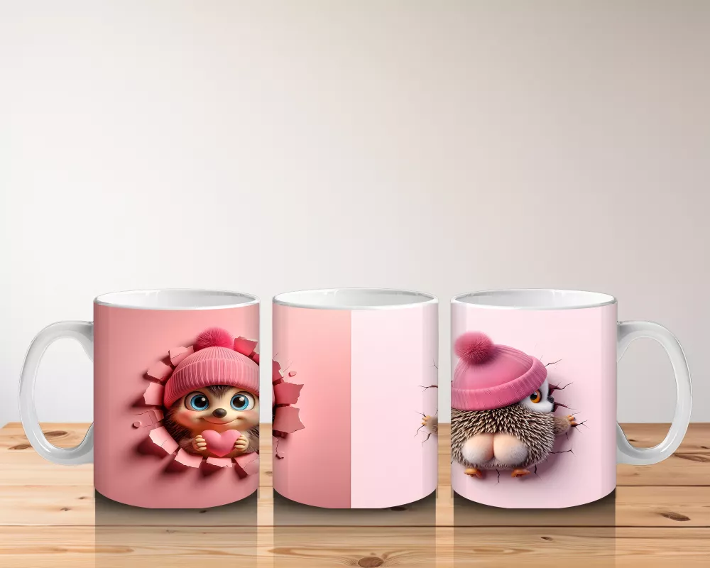 Kırmızı Kurdeleli Sevimli Kız Maskotu – Baskılı Kahve Kupası - 5