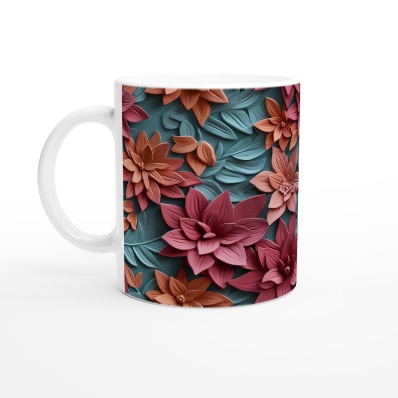 Kırmızı Mercekli Çiçek Desenli Kupa Bardak