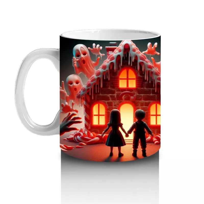 Kırmızı Perili Kurabiye Ev Temalı Renkli Cadılar Bayramı Baskılı Kupa - 2