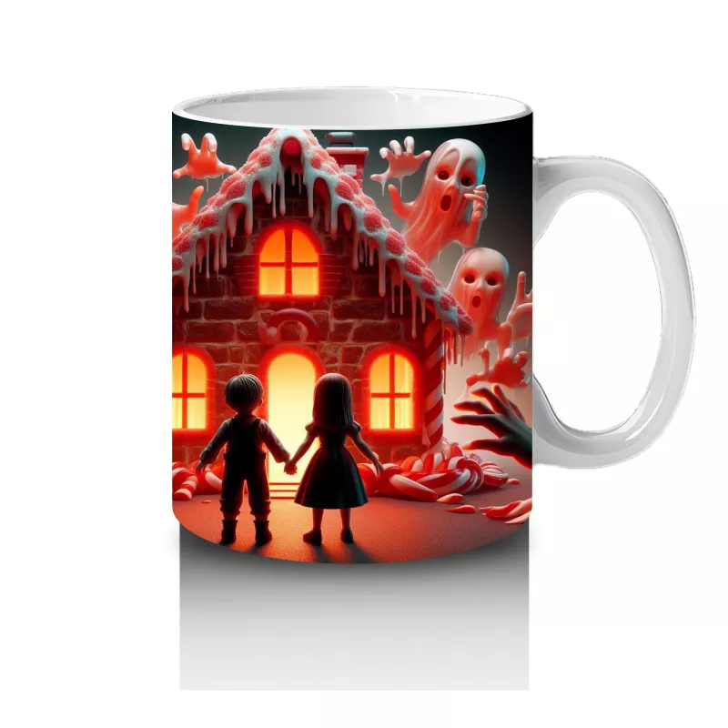 Kırmızı Perili Kurabiye Ev Temalı Renkli Cadılar Bayramı Baskılı Kupa - 4