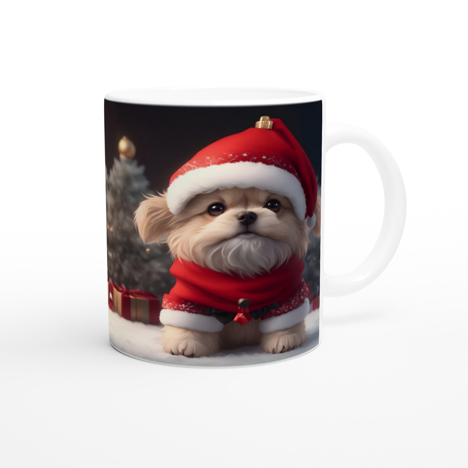 Kırmızı Şapkalı Mini Noel Köpeği Baskılı Kupa Bardak - 2