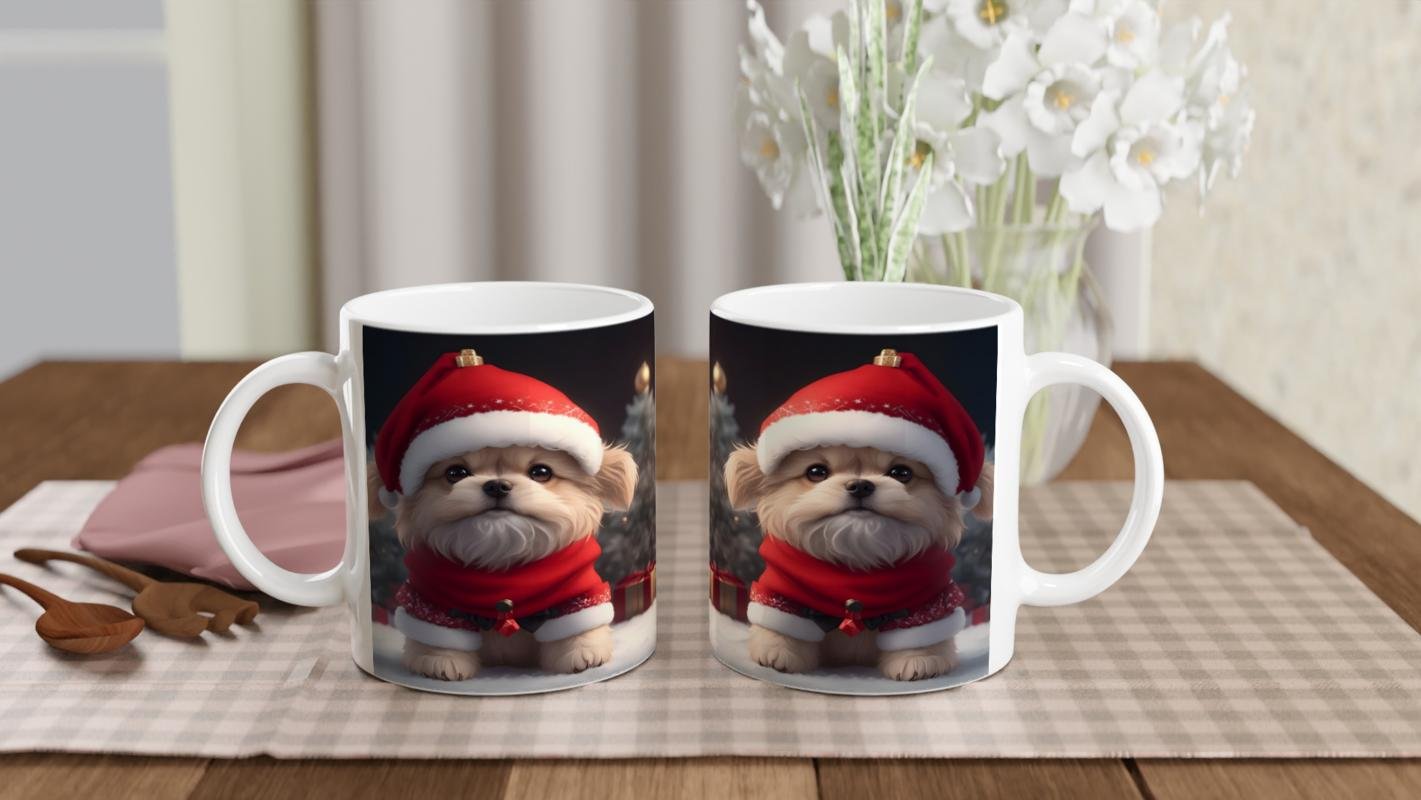 Kırmızı Şapkalı Mini Noel Köpeği Baskılı Kupa Bardak - 5