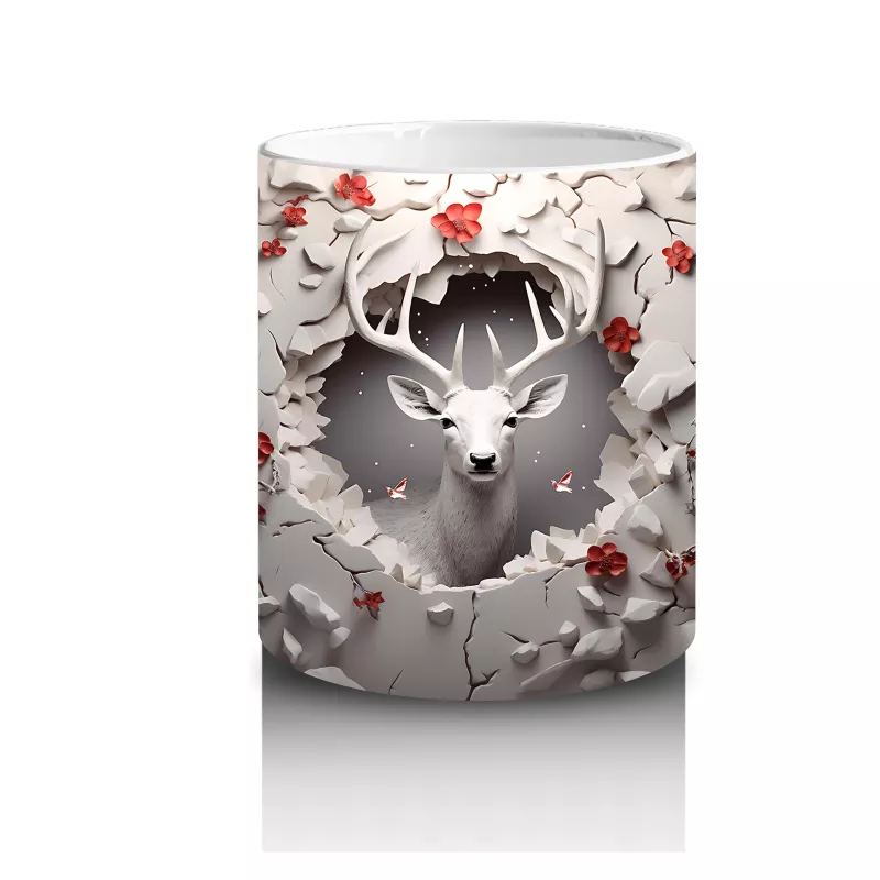 Kırmızı Yapraklarla Sarılmış Gotik Geyik İllüstrasyonu - Baskılı kahve kupası - 3