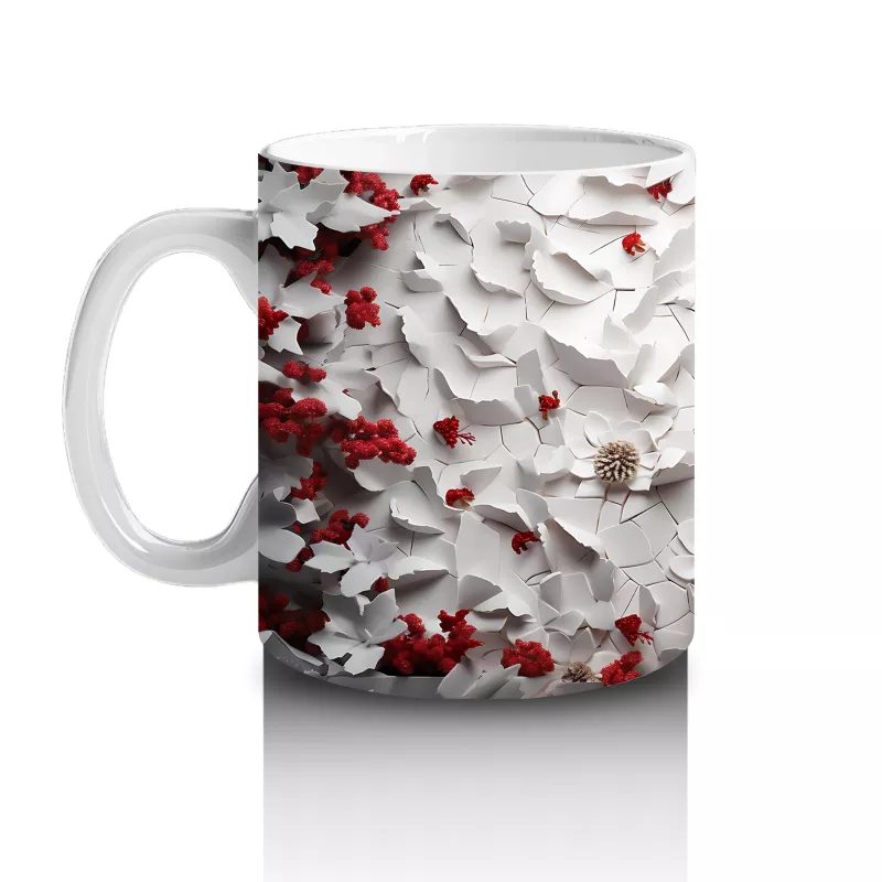 Kırmızı Yapraklı Çiçek Duvarı Önünde Gotik Geyik Figürü - Baskılı kahve kupası - 2