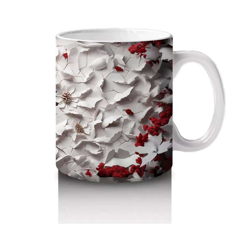 Kırmızı Yapraklı Çiçek Duvarı Önünde Gotik Geyik Figürü - Baskılı kahve kupası - 4