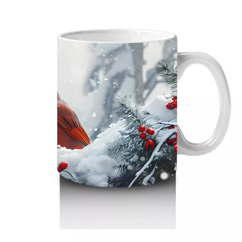 Kış Bahçesinde Uçan Kardinal Kuşu – Baskılı Kupa - 3