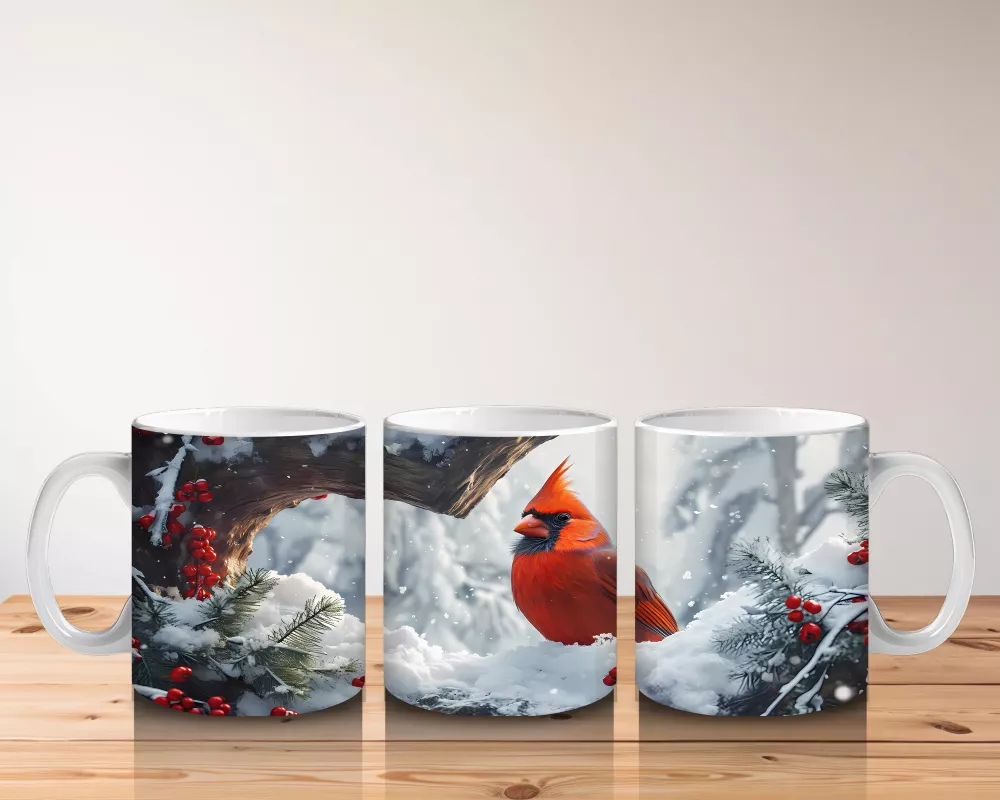 Kış Bahçesinde Uçan Kardinal Kuşu – Baskılı Kupa - 5