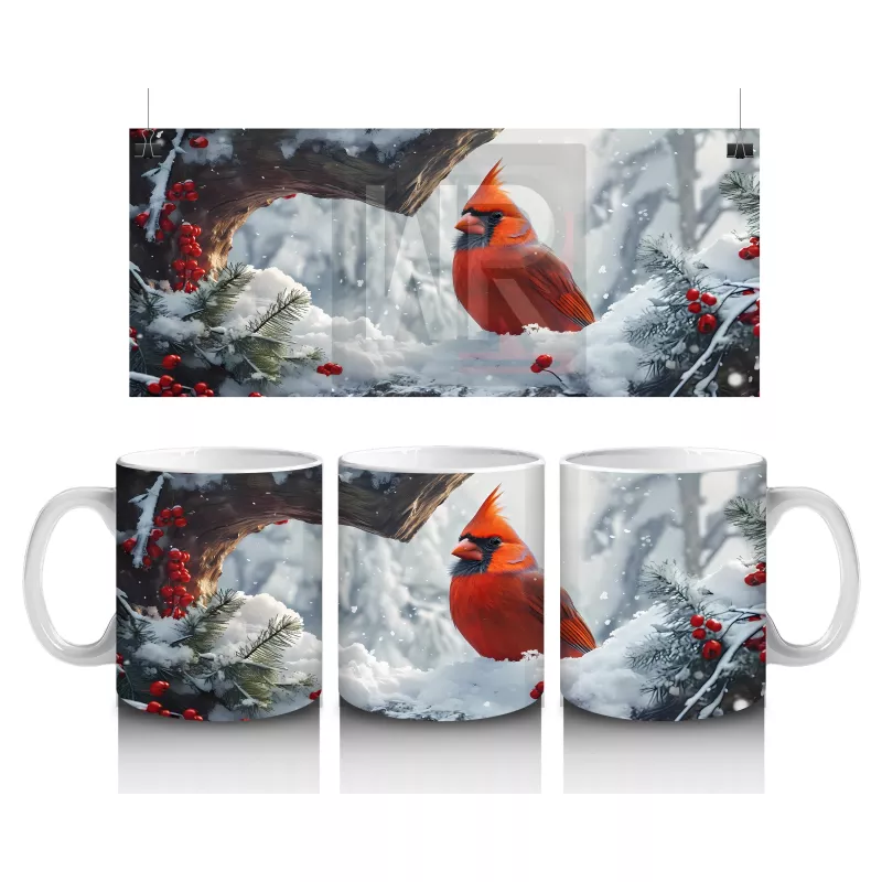 Kış Bahçesinde Uçan Kardinal Kuşu – Baskılı Kupa