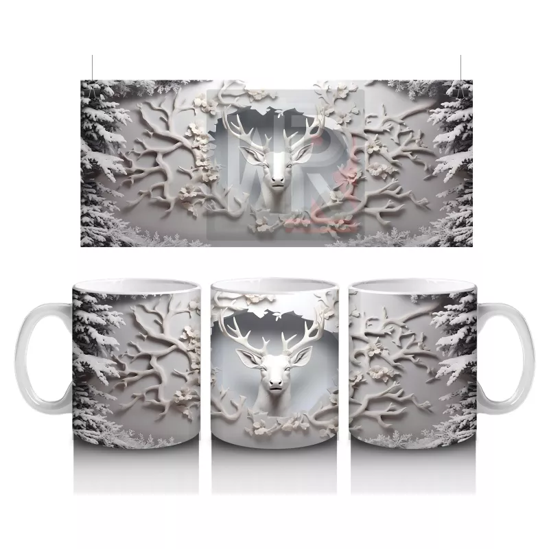 Kış Manzarasında Çatlak Duvardan Bakan Geyik – Baskılı Kahve Kupası